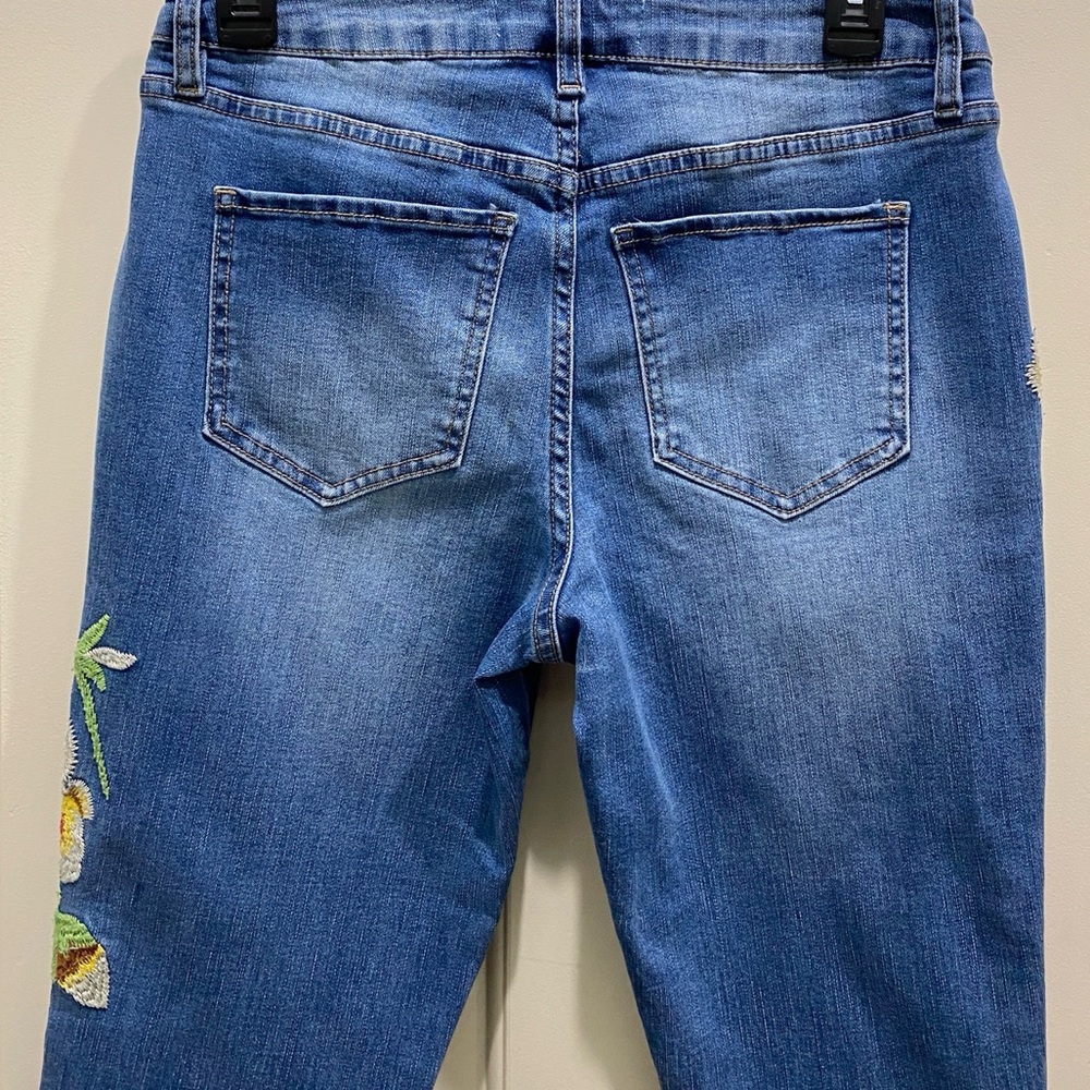 Royalty For Me Mid Rise 4 Blue Floral Embroidered Festival Y2K Indie Denim Jeans - Picture 9 of 10